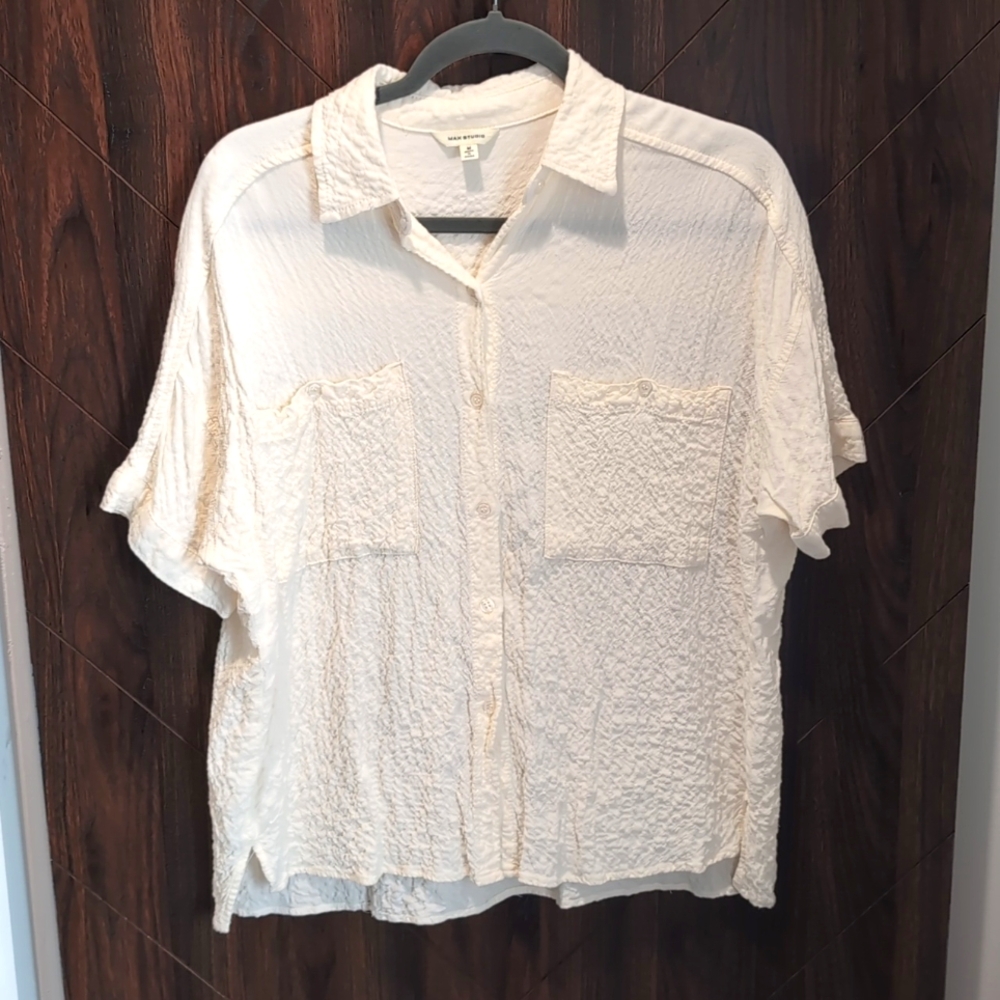 Max Studio Size Medium Ivory Gauze Button Down